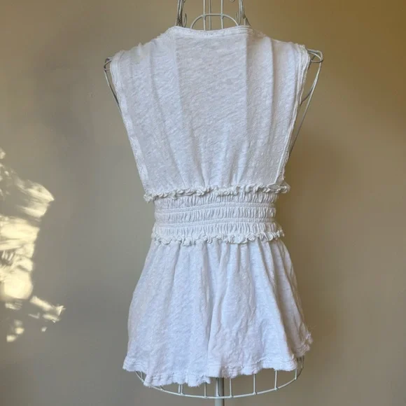 Free People White Linen Blend Boho Tie Front Peplum Top Size Medium M - Picture 4 of 7